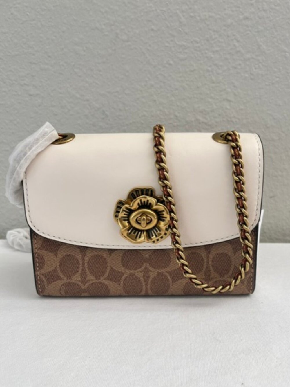 Coach Small Signature Parker 18 Shoulder Bag White Brown